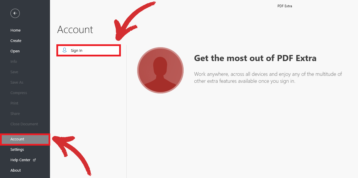 PDF Extra - activation by logging through the app